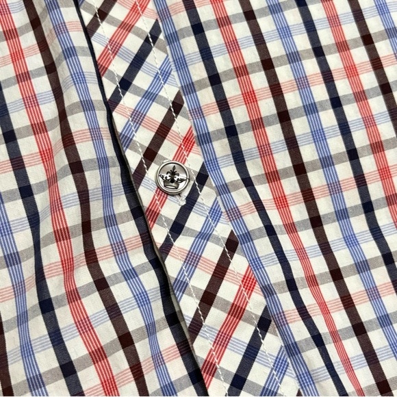 English Laundry White Blue & Red Plaid Cotton Button Up Dress Shirt - Picture 8 of 14